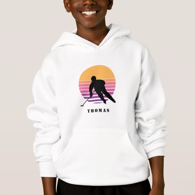 Eishockey Team Spieler Retro Sunset Kid's Name Hoodie (Vorderseite)