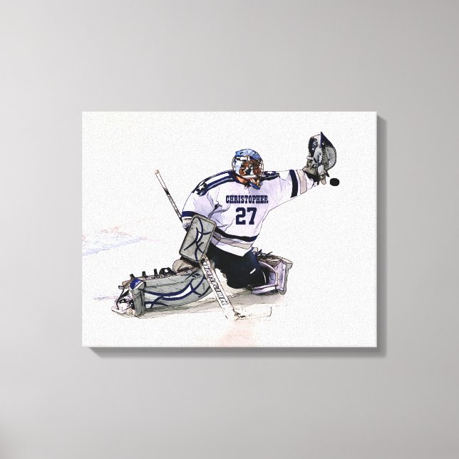 Eishockey-Torhüter mit Zeichnend Namen Leinwanddruck (Vorderseite)