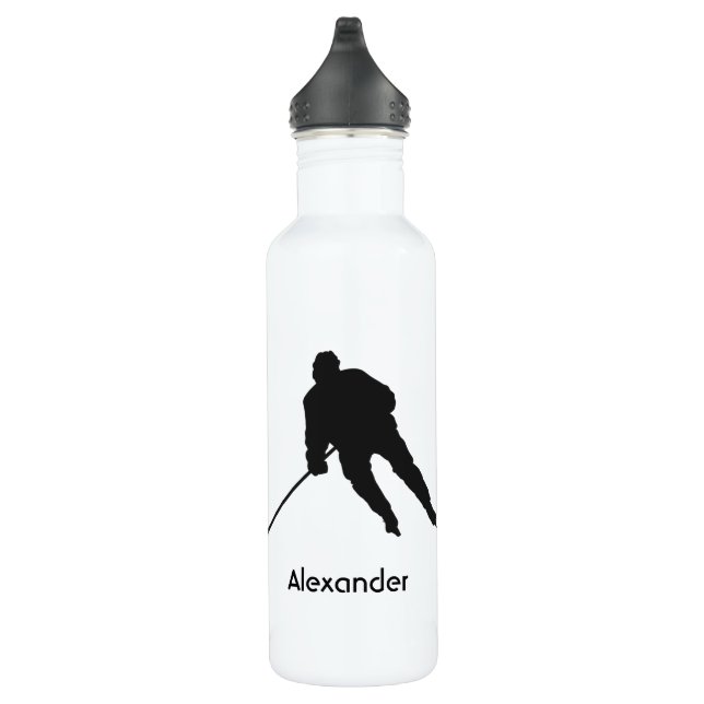 Eishockey Wasserflasche Name Schwarz Edelstahlflasche (Rechts)
