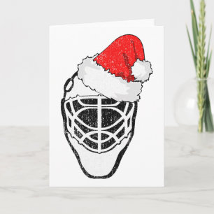 Eishockey-Weihnachten Lustiger Torwart Santa Hut H Karte