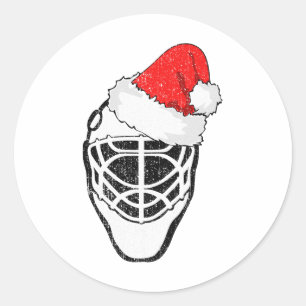 Eishockey-Weihnachten Lustiger Torwart-Santa-Hut H Runder Aufkleber