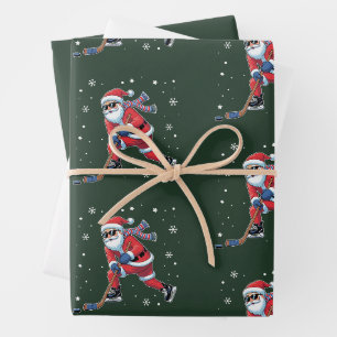 Eishockey-Weihnachts-Santa spielt Eissportmannscha Geschenkpapier Set
