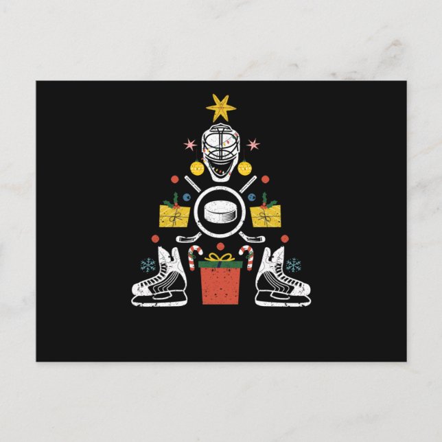 Eishockey Weihnachtsbaum lustig Xmas ga Postkarte (Vorderseite)