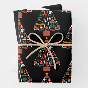 Eishockey-Weihnachtsbaum Xmas-Sport Geschenkpapier Set
