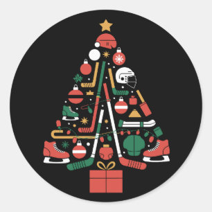 Eishockey-Weihnachtsbaum Xmas Sport  Runder Aufkleber