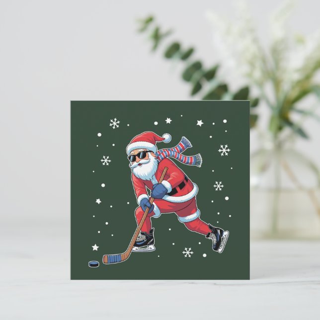 Eishockey Weihnachtsfeier Eissportteam Feiertagskarte (Stehend Vorderseite)