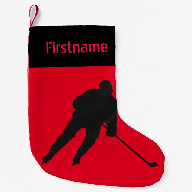 Eishockey Weihnachtsfest Strumpf - Spieler rot Kleiner Weihnachtsstrumpf (Vorderseite)