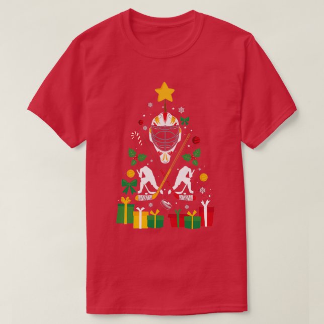 Eishockey Weihnachtsgeschenk Funny ICe Hockey Tree T-Shirt (Design vorne)