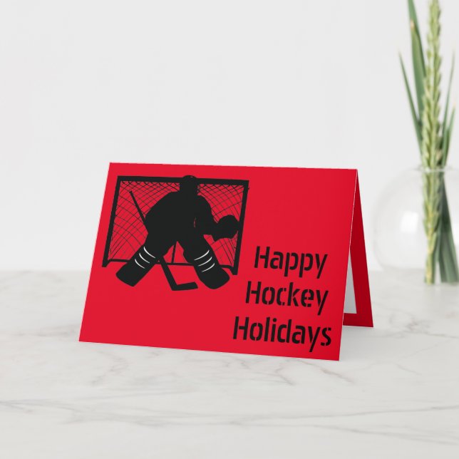Eishockey Weihnachtskarte - schwarz-rot-goalie Karte (Vorderseite)