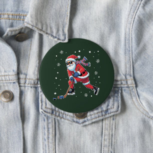Eishockey-Weihnachtsmann spielt Eissport-Mannschaf Button