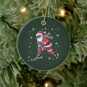 Eishockey-Weihnachtsmann spielt Eissportmannschaft Keramik Ornament