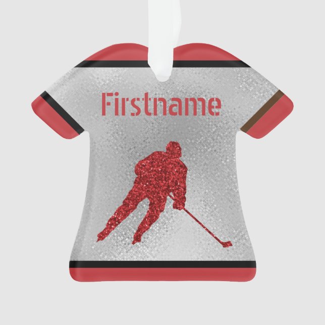 Eishockey Weihnachtsschmuck - funkelnde rote Jerse Ornament (Vorderseite)