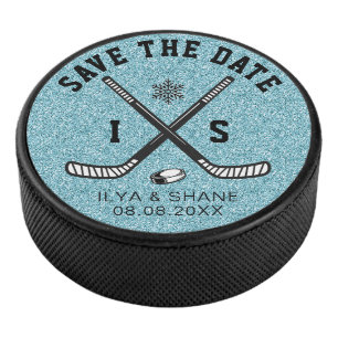 Eishockeyfan-Hochzeit Save the Date Perfektes Matc Eishockey Puck