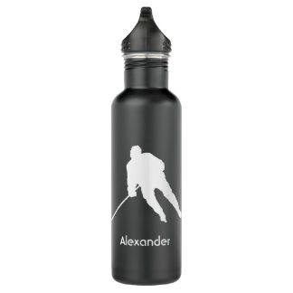 Eishockeyflaschenspieler Name Schwarz-weiß Edelstahlflasche