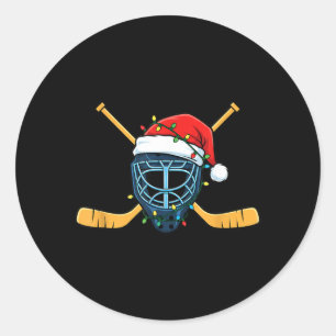 Eishockeymaske mit Santa-Hut Weihnachtsbeleuchtung Runder Aufkleber