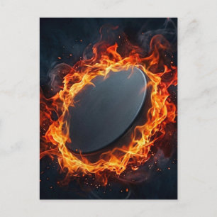 Eishockeypuck in Flammen  Postkarte