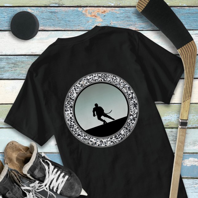 Eishockeyschläger Schwarz-weißer Round-Design-T -  T-Shirt (Von Creator hochgeladen)