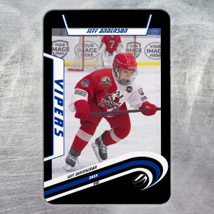 Eishockeyspieler-Andenken auf lebendigem Blau-Schw Magnet