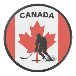 Eishockeyspieler auf kanadischer Flagge Eishockey Puck