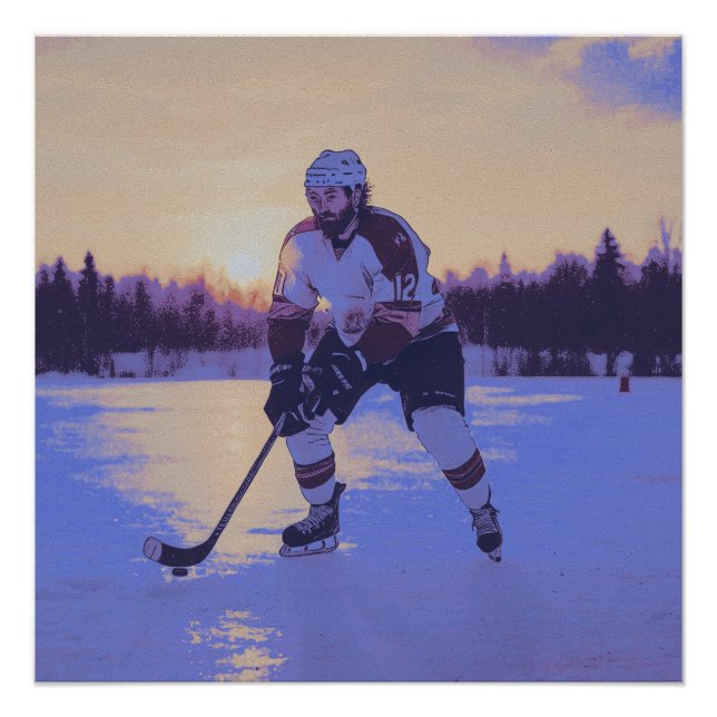 Eishockeyspieler bei Sonnenaufgang Poster (Vorderseite)