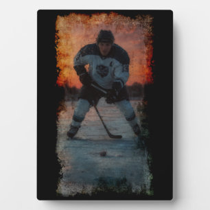 Eishockeyspieler bei Sonnenuntergang Fotoplatte