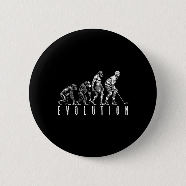 Eishockeyspieler Evolution Lustiger Mann Affe Höhl Button (Vorderseite)