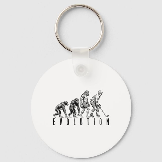 Eishockeyspieler Evolution Lustiger Mann Affe Höhl Schlüsselanhänger (Vorderseite)