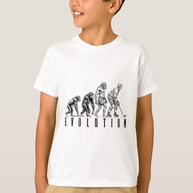 Eishockeyspieler Evolution Lustiger Mann Affe Höhl T-Shirt (Vorderseite)