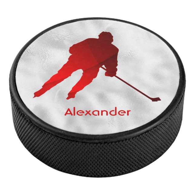 Eishockeyspieler Silhouette rot Eishockey Puck (3/4)