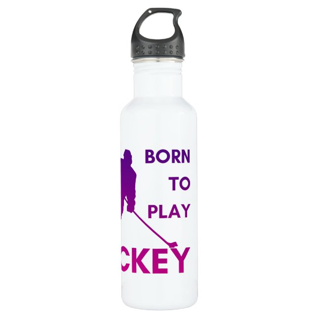 Eishockeywasserflasche lila geboren zum Spielen Edelstahlflasche (Vorderseite)