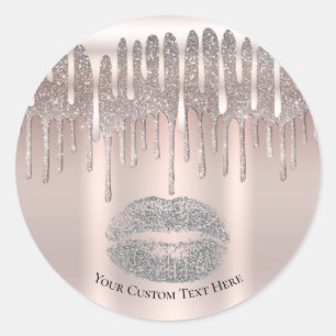 Eisige Pinke Silber Lippen Küssen Diamant Glitter  Runder Aufkleber