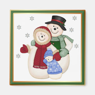 Eisige Schneemann-Familie - Rosa Magnet