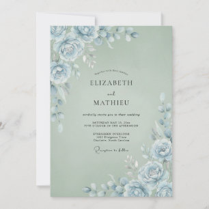 Eisige Silber-Ranunculus-Eukalyptus-Hochzeit Einladung