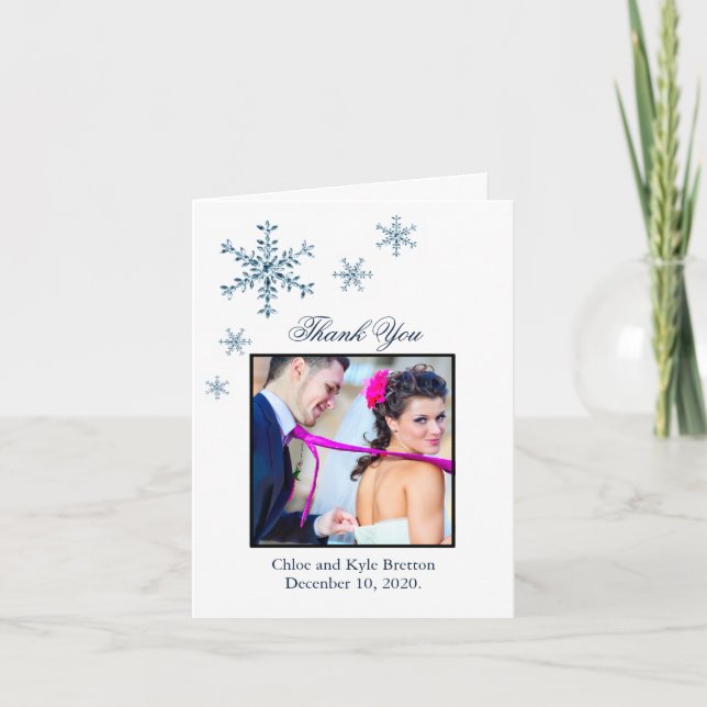 Eisige Winter-Schneeflocke-Hochzeit danken Ihnen Dankeskarte (Vorderseite)