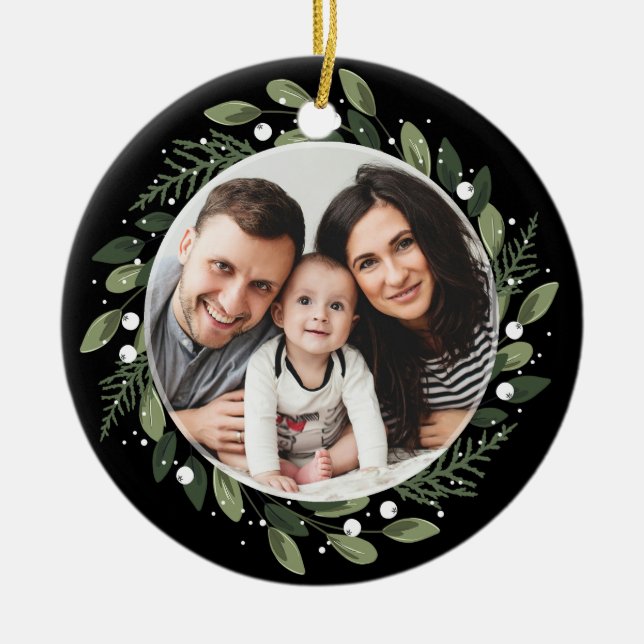 Eisiger grüner Kranz Keramik Ornament (Vorne)