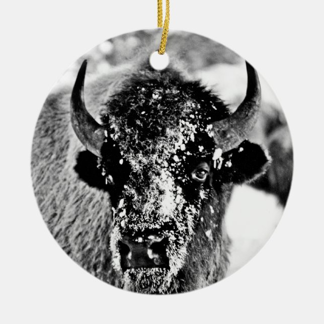 Eisiger Yellowstone-Bison Keramikornament (Vorne)