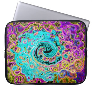 Eisiges Aqua-Blau Groovy Abstrakt Retro Flüssigkei Laptopschutzhülle