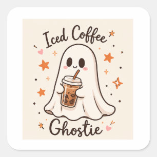 Eiskaffee-Geistchen - Süßer Halloween-Vinyl-Aufkle Quadratischer Aufkleber