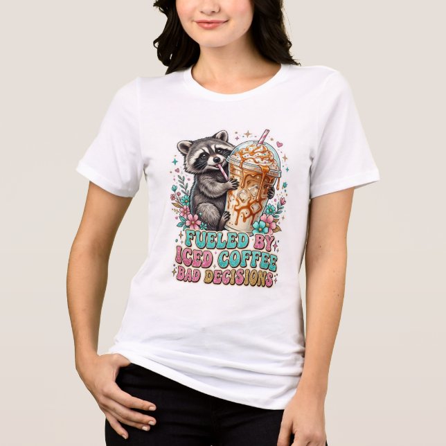Eiskaffee Süßer Waschbär Kaffee Design Tri-Blend Shirt (Vorderseite)
