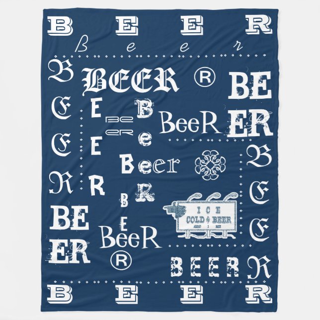 Eiskaltes Bier-Zeichen-Weiß und Blau Fleecedecke (Vorderseite)