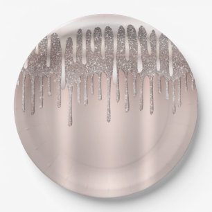 Eiskönigliche Rosa Roségold Diamant Glitter Triefe Pappteller