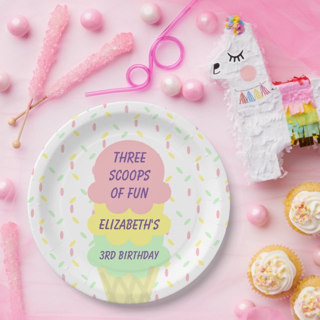 Eiskrem 3. Geburtstag Pappteller (Party)