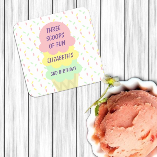Eiskrem 3. Geburtstag Rechteckiger Pappuntersetzer (Von Creator hochgeladen)