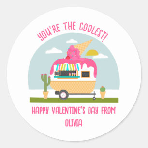 Eiskrem LKW Rosa Klassenzimmer Valentine Runder Aufkleber
