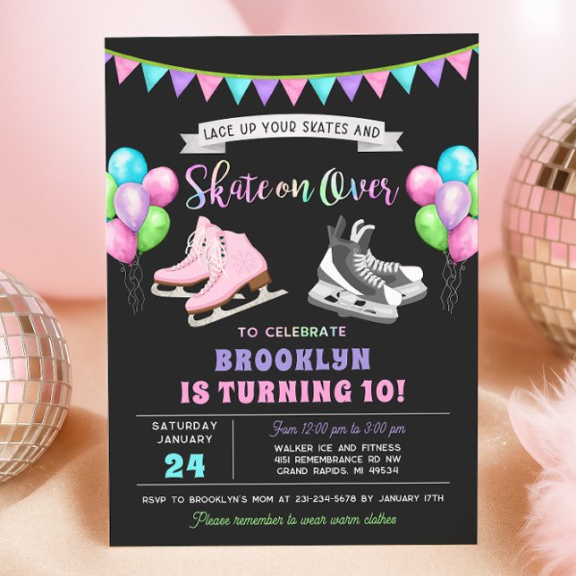Eislauf-Geburtstagseinladung Einladung (Ice Skating Birthday Invitation - Boy Girl Ice Skates)