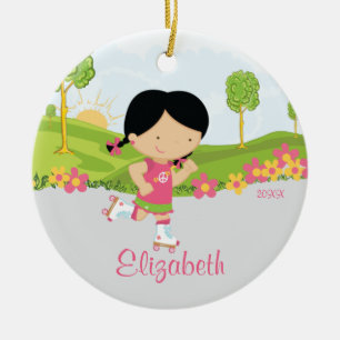 Eislauf Roller Skater Mädchen Weihnachtsdekoration Keramik Ornament