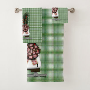 Eislauf-Weihnachtsdekoration mit Tartan-Schleife Badhandtuch Set