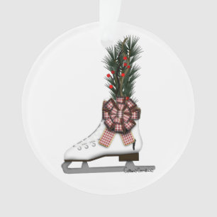 Eislauf-Weihnachtsdekoration mit Tartan-Schleife Ornament