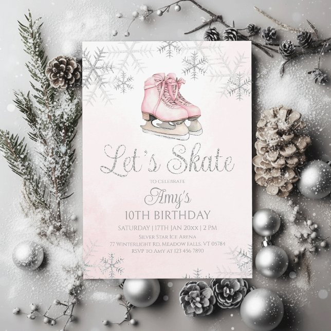 Eislauf-Winter-Geburtstagsfeier Silber-Glitter Einladung (Von Creator hochgeladen)
