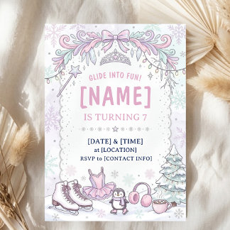 Eislaufen Geburtstag Pastell Prinzessin Schlittsch Einladung